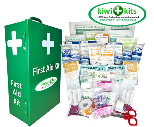 Large Early Childhood First Aid Kit 1-40 people in green wall mountable plastic box
