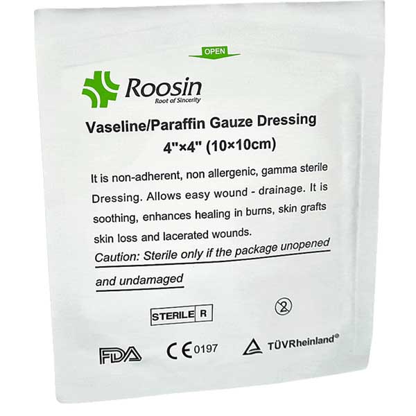 Vaseline-Paraffin blend drenched into fine mesh gauze